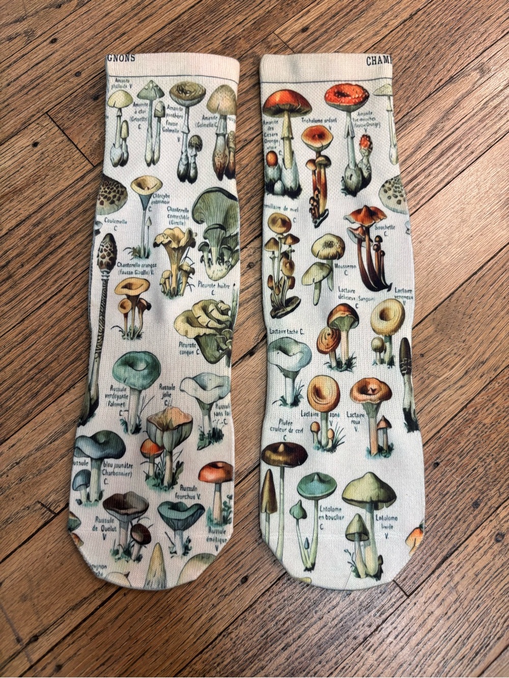 Mushroom Print Crew Socks - White Green Multicolor